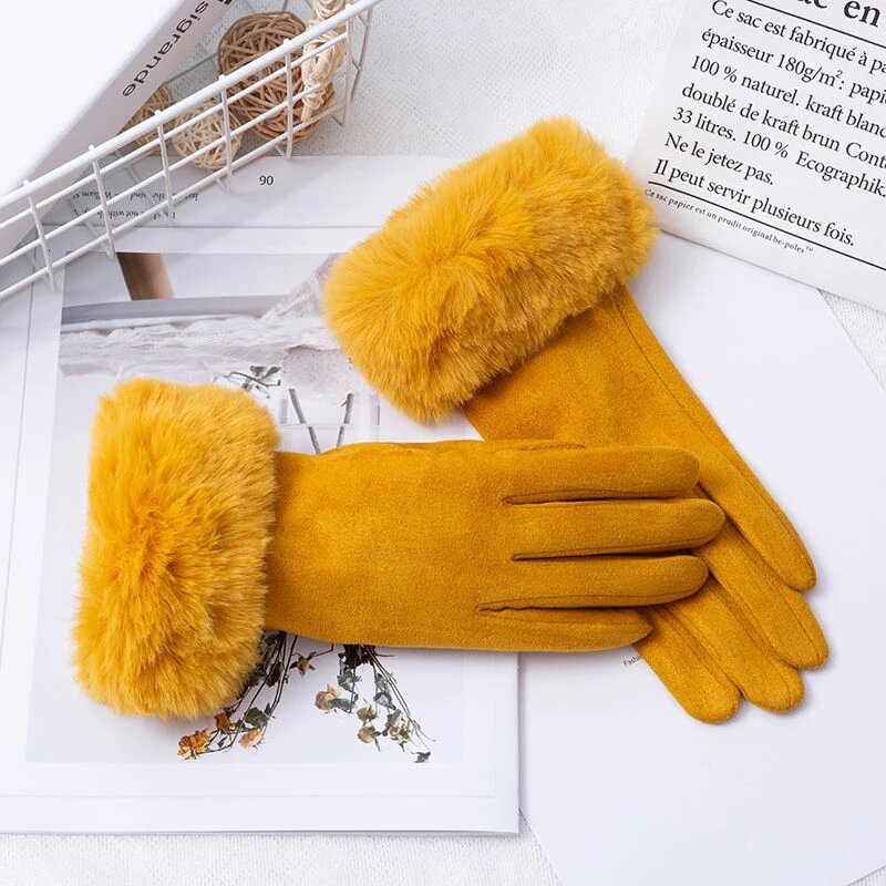Корейские замшевые кожаные спортивные велосипедные теплые перчатки женские зимние плюс бархатные плотные перчатки для вождения с пальцами для сенсорного экрана H92