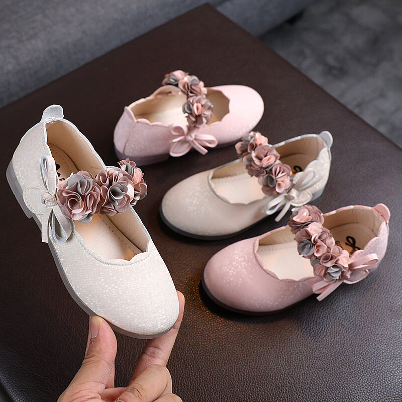 Children Flats Fashion Bow Big Flower Princess Party Girls Dance Shoes Student Performance Shoes Casual Kids Soft Sole sneakers