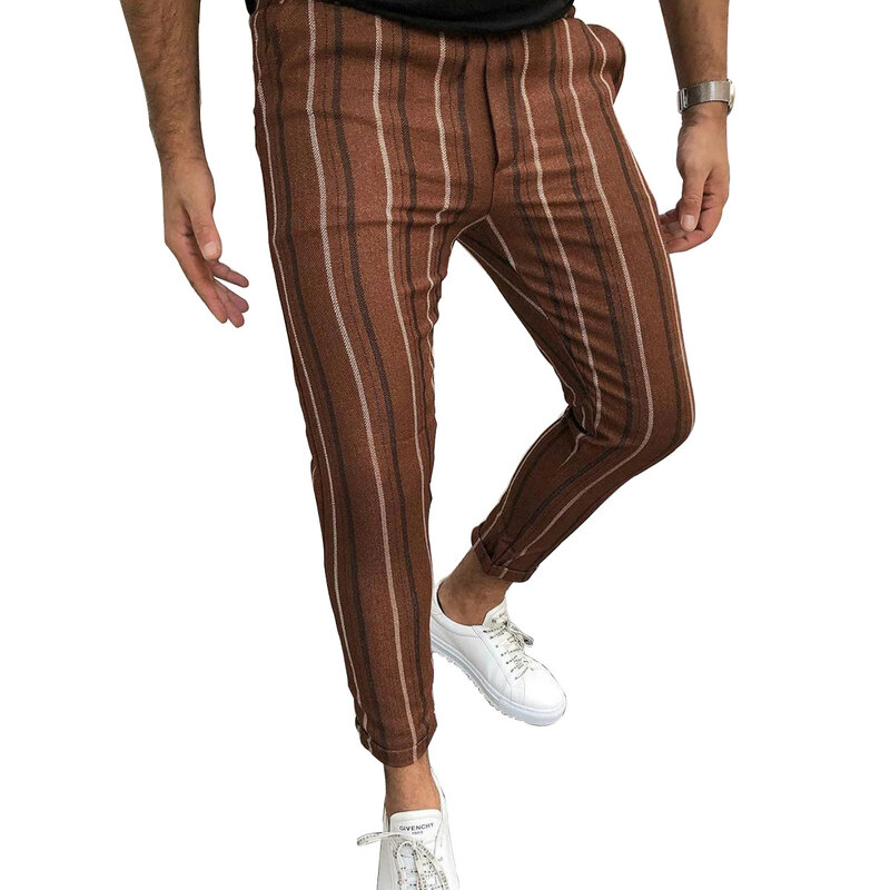Осенние европейские и американские эксклюзивно для нового стиля мужских повседневных брюк с полосатым принтом