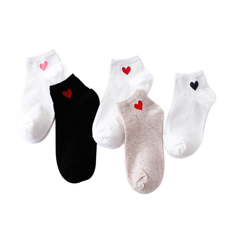 10 штук = 5 пар, женские короткие носки с красным сердцем симпатичный колледжский стиль свежий женские мягкие хлопковые носки на лето-осень, Лидер продаж, носки для девочек, Meias носки