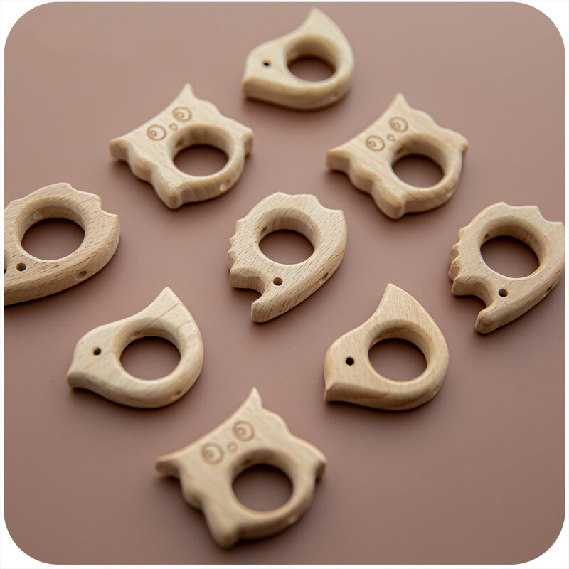 10PC Baby Wooden Teether Animal Beads Beech Rodent Star DIY Pacifier Chain Teething Bracelet Accessories Montessori Newborn Gift