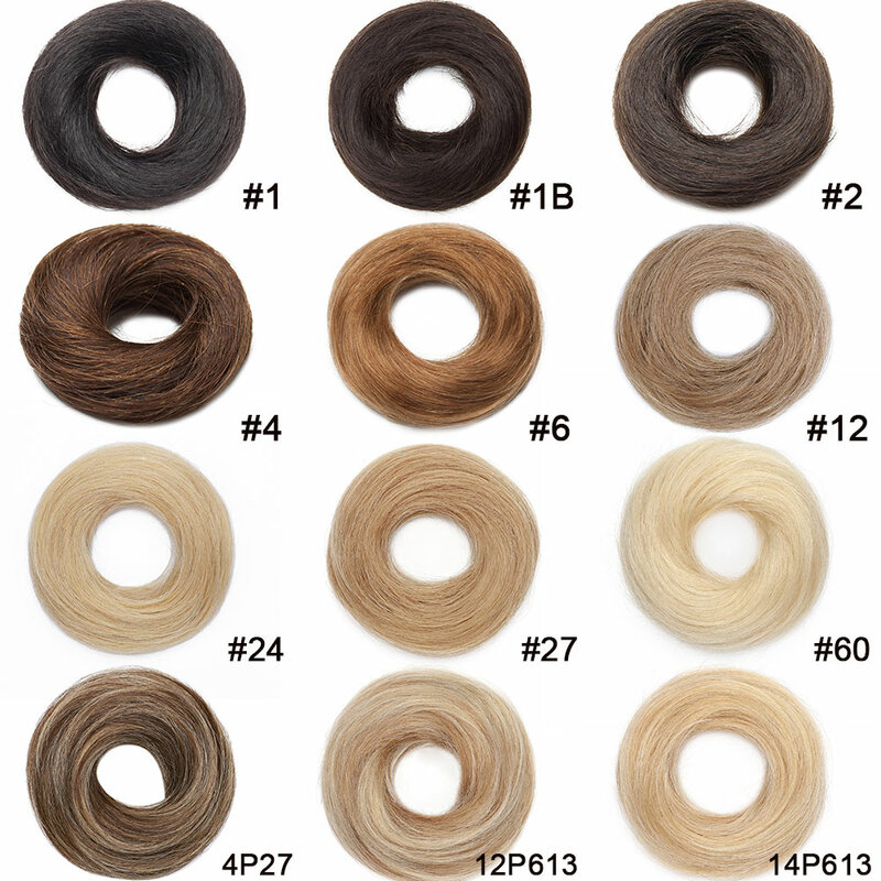SEGO-moño de cabello humano 100% para mujer, coleteros elegantes, Donut recto, 17g