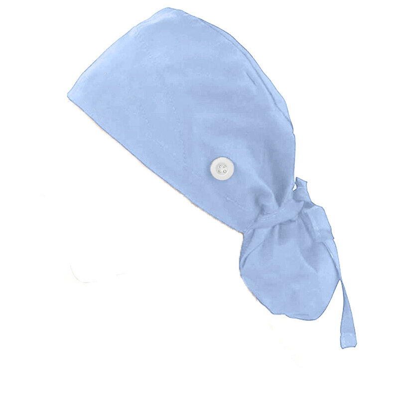 Topi Scrub dengan Kancing Topi Bouffant dengan Gelang Keringat untuk Wanita dan Pria Uniseks Topi Scrub Multiwarna Elastis Dapat Disesuaikan Solid
