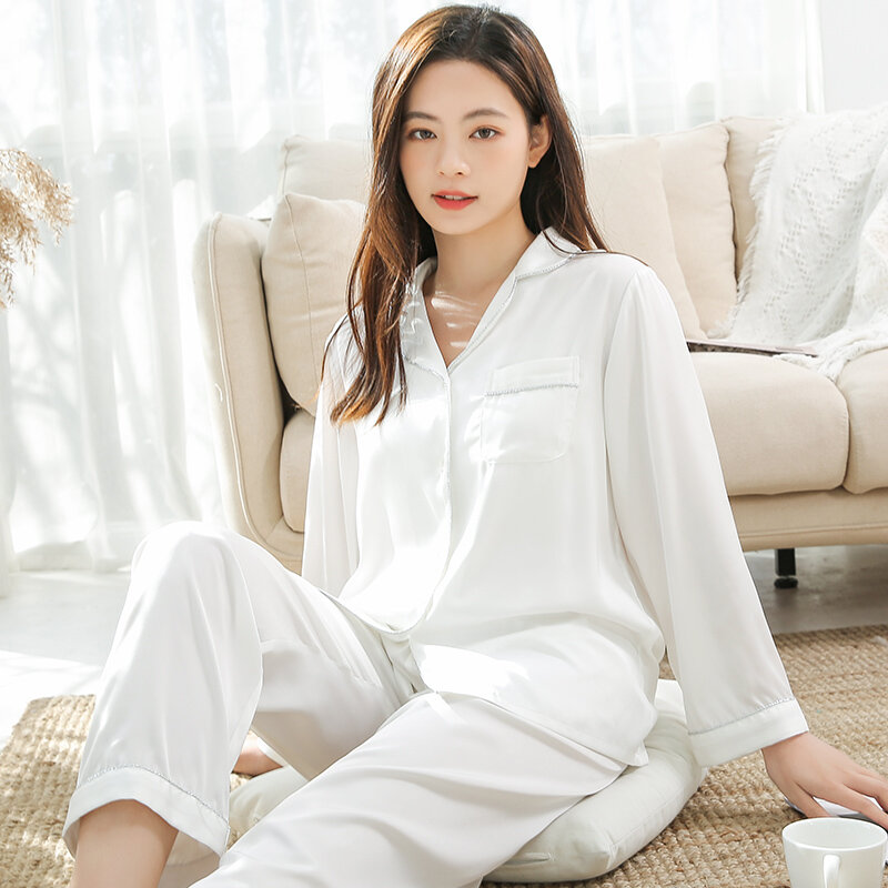 Conjunto de pijamas de seda refrescante feminino, pijamas confortáveis para primavera e verão 2021