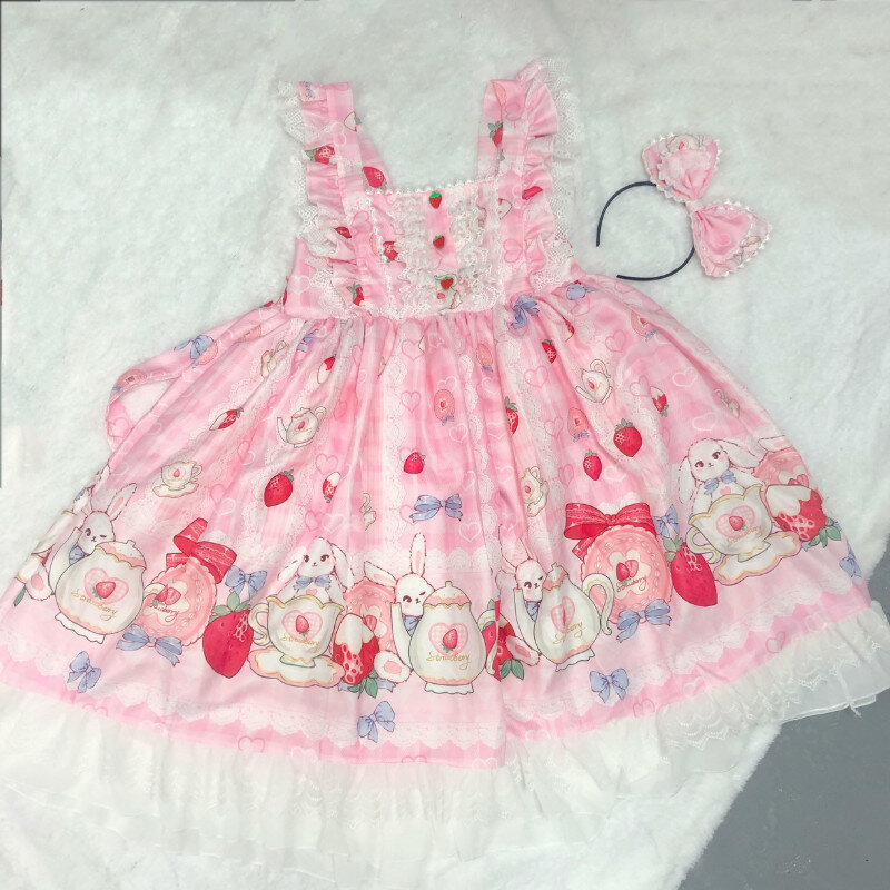 2021 New Summer Lolita Kawaii Women's Japanese Berry Tea Party JSK Dress Lolita Suspender Dress