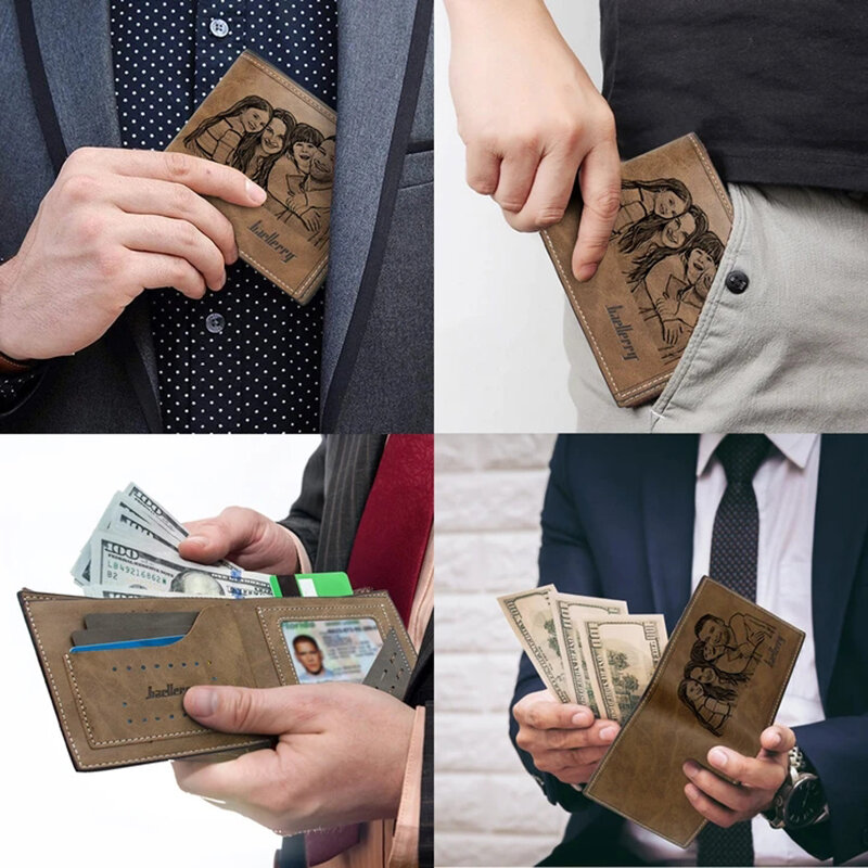 Personalisierte brieftasche hinzufügen ihre fotos frei brieftasche karte halter, männer casual ultra-dünne jugend brieftasche, neue erste schicht weichen brieftasche