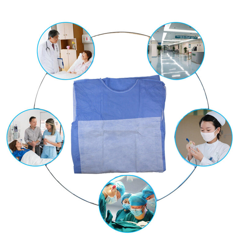Sms não-tecido 45g descartável vestido cirúrgico estéril vestuário de trabalho médico à prova de poeira anti infecção isolamento macacões