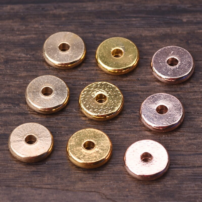 Solidny Metal mosiądz pozłacane kolor różany złoty kolor płaski okrągły 4mm 6mm 8mm 10mm 12mm 14mm koraliki dystansowe luzem koraliki do tworzenia biżuterii