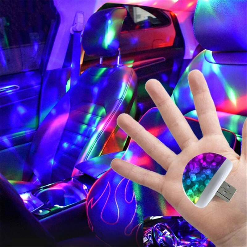 2 قطعة سيارة صغيرة USB المحيطة ضوء سيارة DJ الملونة سيارة مصابيح داخلية Led حفلة كرنفال عطلة ليلة نادي مصباح أضواء الغلاف الجوي