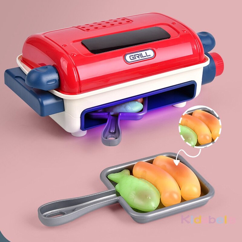 Bambini BBQ Grill Kitchen Toys Mini Electric Barbecue Game simulazione Play Foods Cooking Music Light Pretend Play Toys For Kids