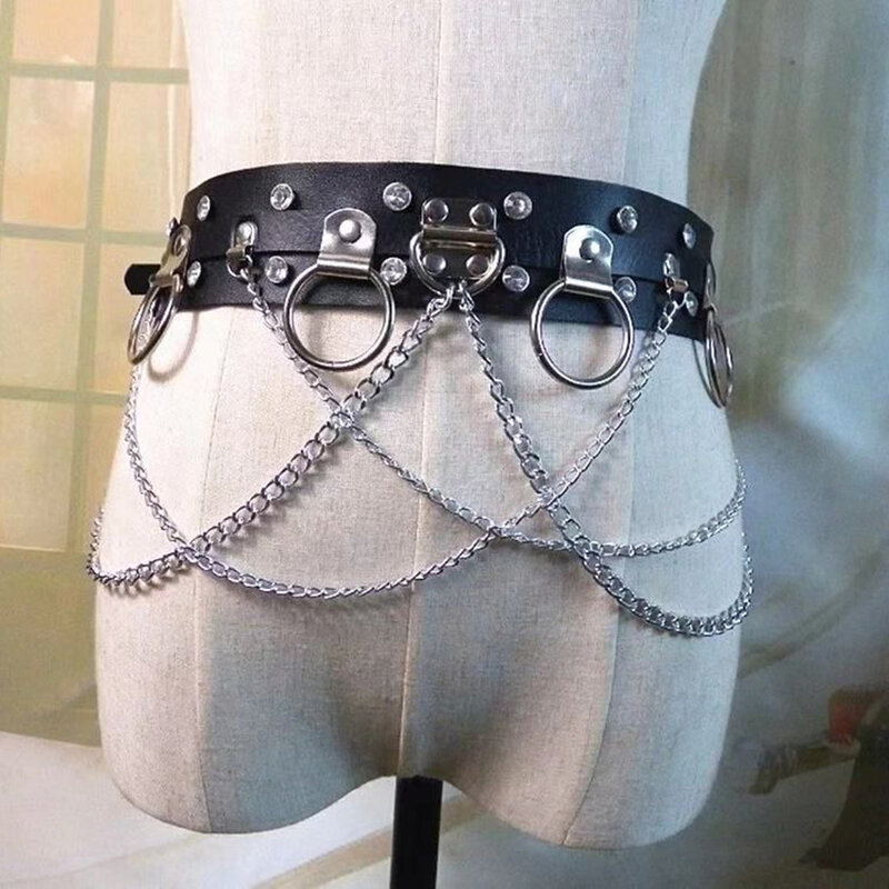 Cintura nera Punk con catena in vita di nuova moda da donna bella personalità cintura Cosplay Performance accessori per abbigliamento in Haloween