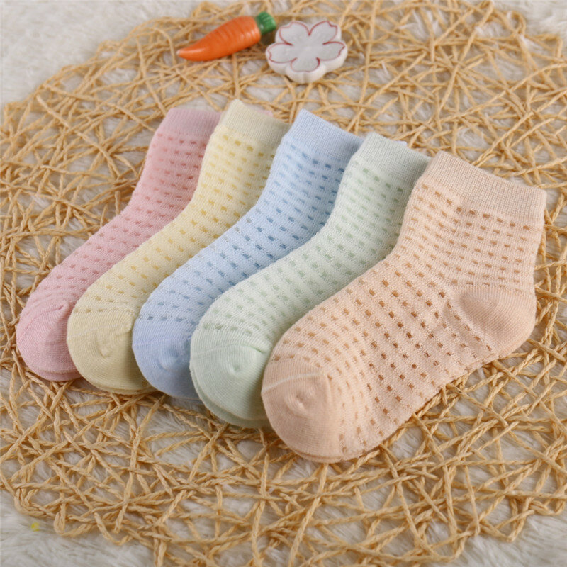 5 par/lote de calcetines de algodón para niños niñas y bebés calcetines ultrafinos de moda transpirables de malla sólida para verano 1-12T adolescentes y niños