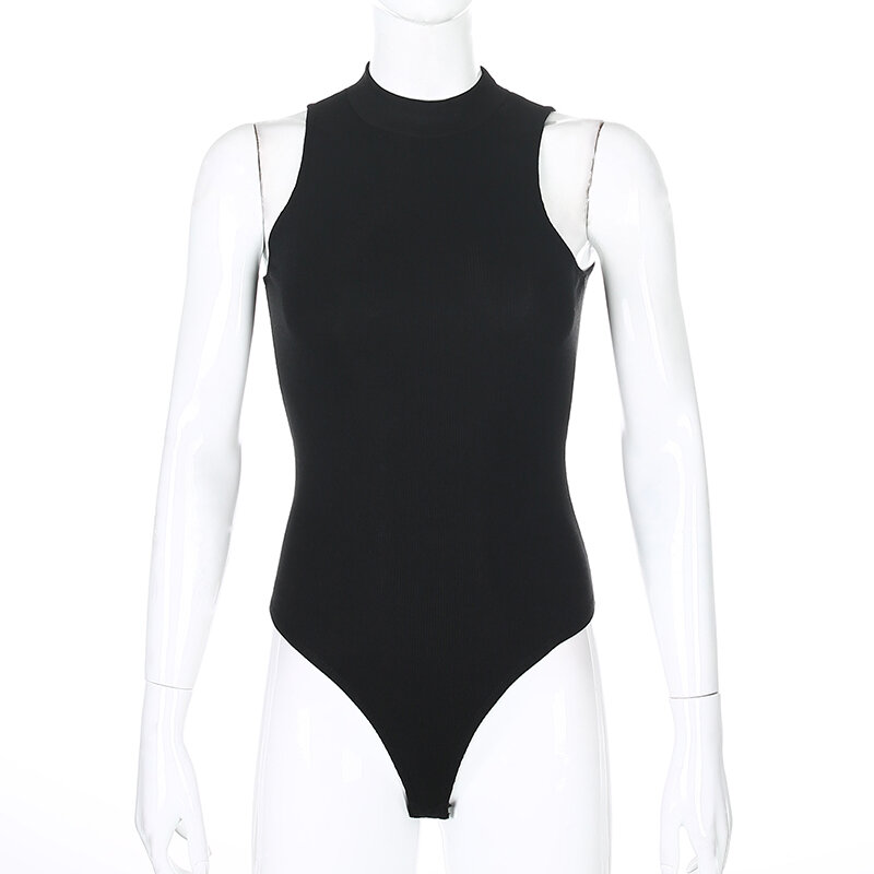 Darlingaga 캐주얼 늑골이있는 검은 마른 여름 Bodysuit 여성 단단한 Bodycon 기본 탱크 몸 섹시한 Bodysuits 정상 한 조각 Jumpsuit