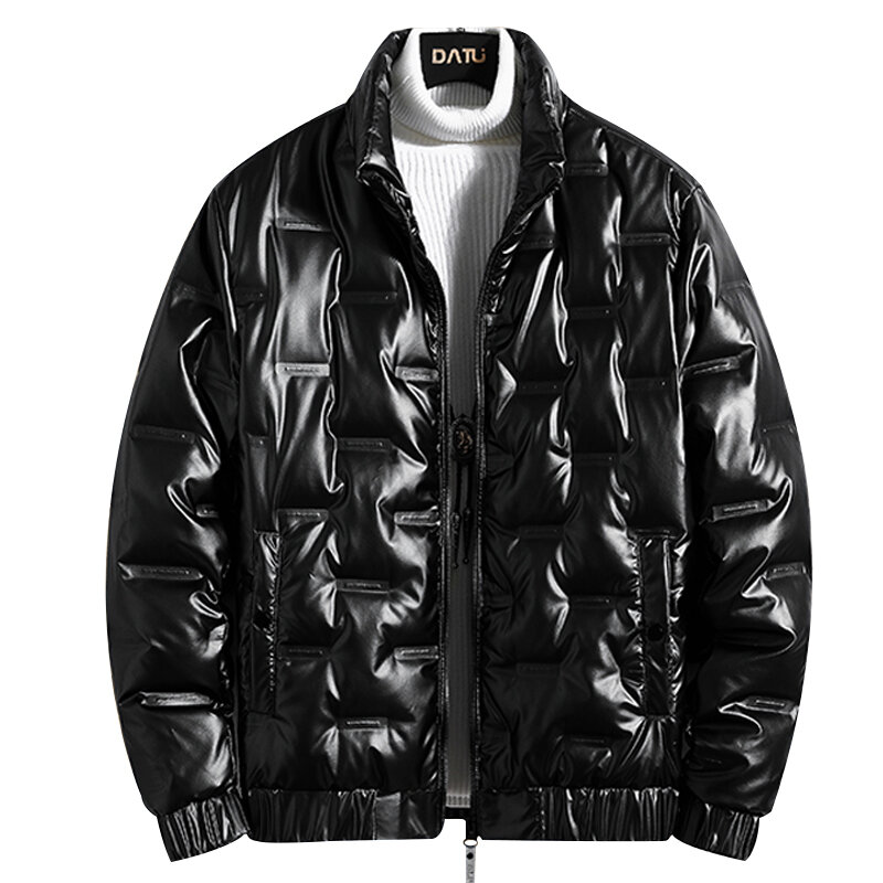 2020ฤดูหนาวเสื้อแจ็คเก็ตผู้ชายสบายๆ80% เป็ดลงเสื้อชาย PU หนัง Thicken Coat ชาย Windproof แฟชั่นสีดำเสื้อ