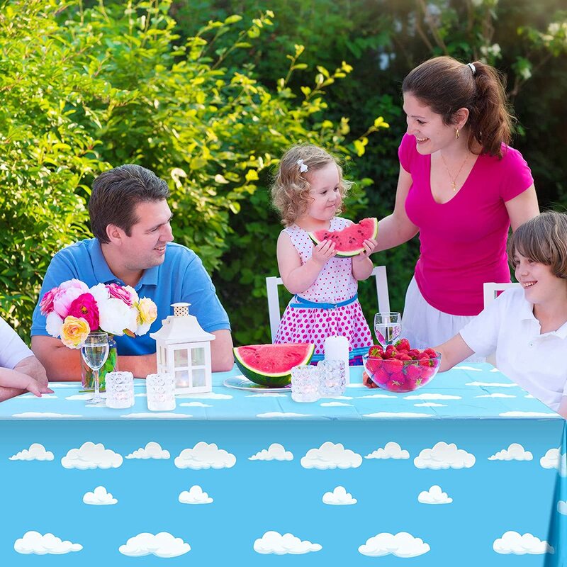 Céu azul nuvens brancas fontes de festa toalha de mesa para crianças descartável capa de mesa favor dos desenhos animados história aniversário festival decoração
