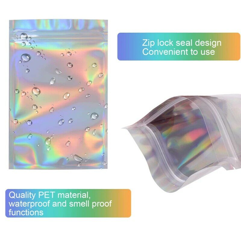 Sacs à fermeture éclair Iridescent, pochettes cosmétiques en plastique Laser holographique maquillage sac de rangement hologramme sacs à fermeture éclair emballage cadeau 20 pièces