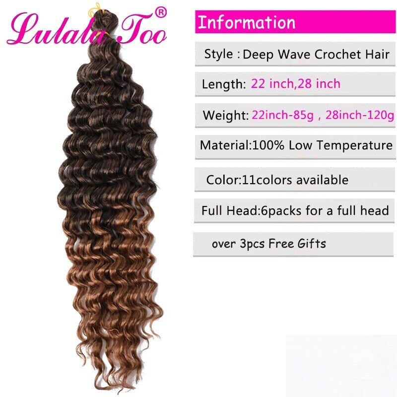 Long Deep Wave Twist Crochet Hair Natural Synthetic Crochet Braid Afro Curls Ombre Braiding Hair Extensions Low Tempreture