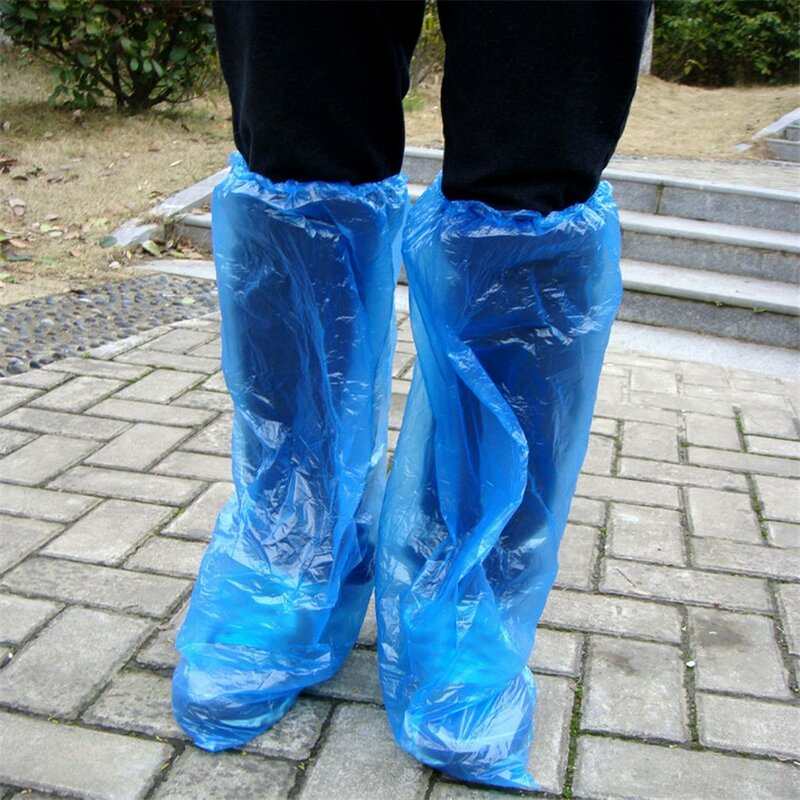 Couvre-chaussures en plastique de poulet, couvre-chaussures de pluie bleus, couvre-chaussures longs en plastique, couvre-chaussures coordonnants imperméables transparents