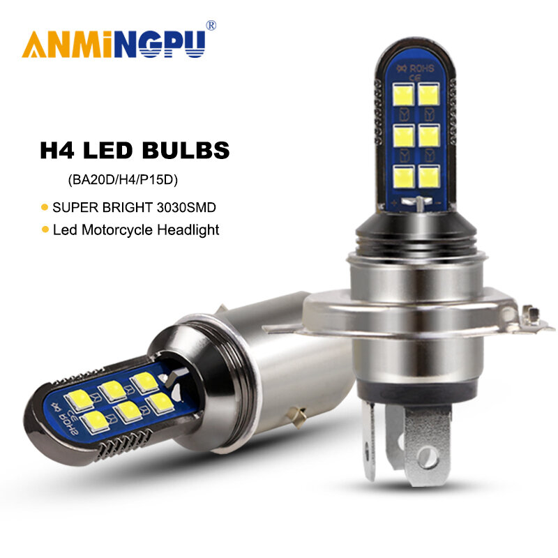 ANMINGPU 1X Motorcycle Headlight Bulbs H4 Led Headlight For Motorcycle Hi/Low Beam H6 BA20D LED P15D 3030Chips 12V 24V 6000K