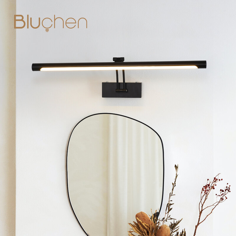 Современная светодиодная настенная лампа, черное, серебристое зеркало для ванной комнаты, фотообои 100 см, внутренняя стена, фотообои с длинным креплением
