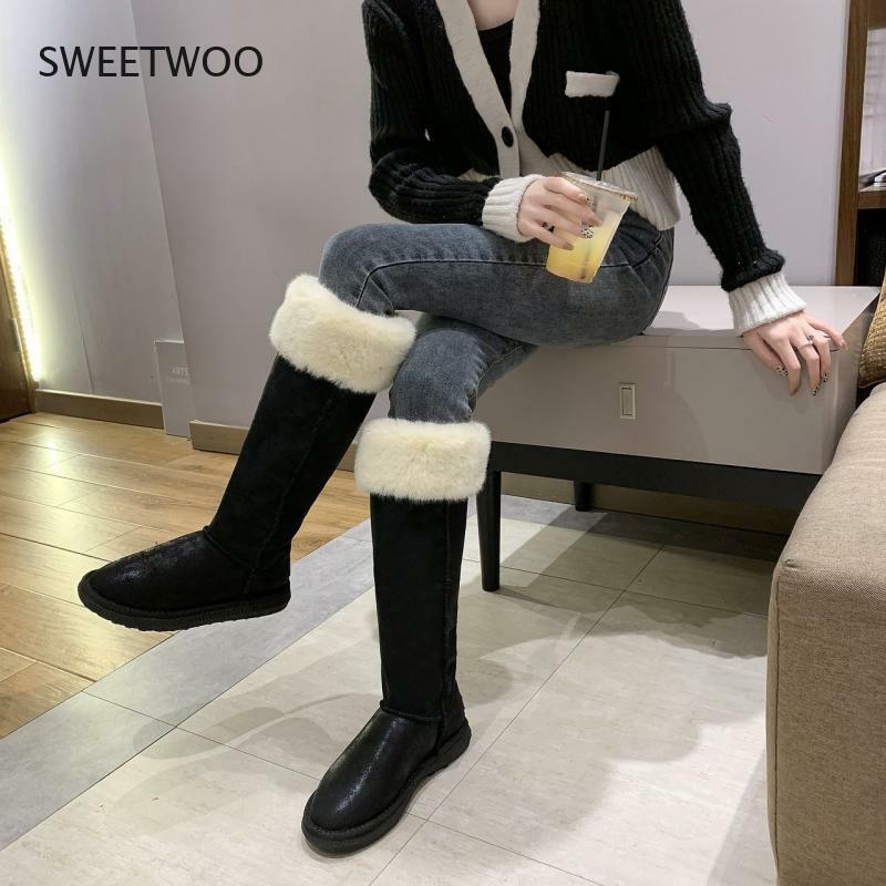 Wysokie rurki śniegowce damskie zimowe nowe koreańskie modne buty ze skóry pu oraz aksamitne grube bawełniane buty