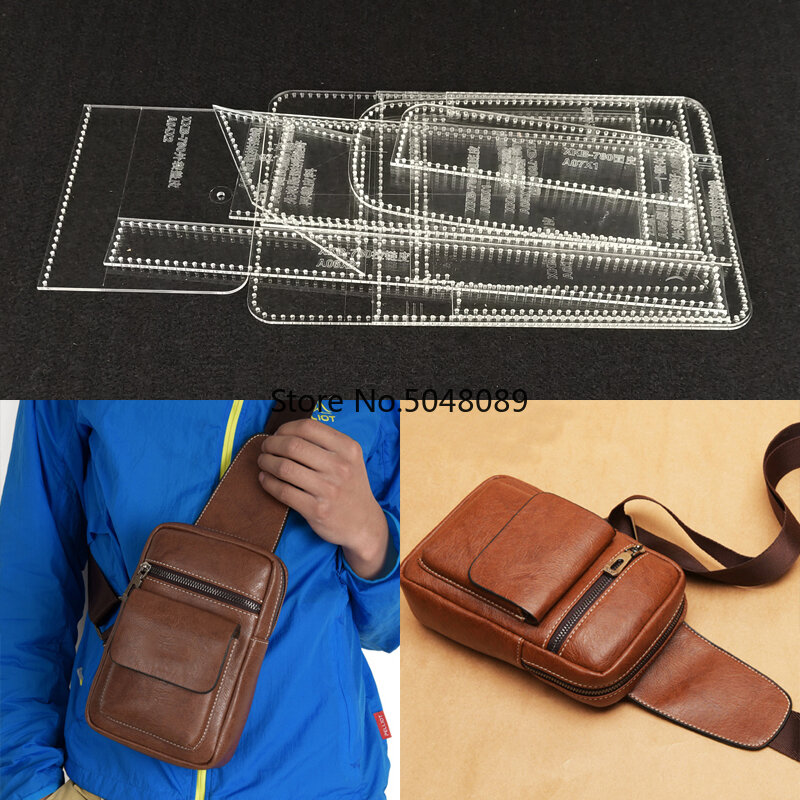 Molde de bolso de mensajero para hombre, placa de cuero hecha a mano, patrón de diseño acrílico, plantilla duradera, 22x14x6cm, 1 Juego