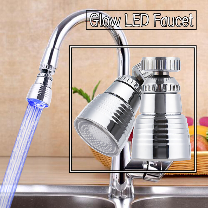 Grifo con luz LED sensible a la temperatura para cocina y baño, ahorro de agua, giratorio 360, cabezal de ducha