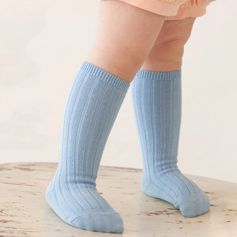 Meias altas de algodão com nervuras de joelho infantil, meias de tubo longo, aquecedores de perna, bebê meninos e meninas, casual, 13 cores