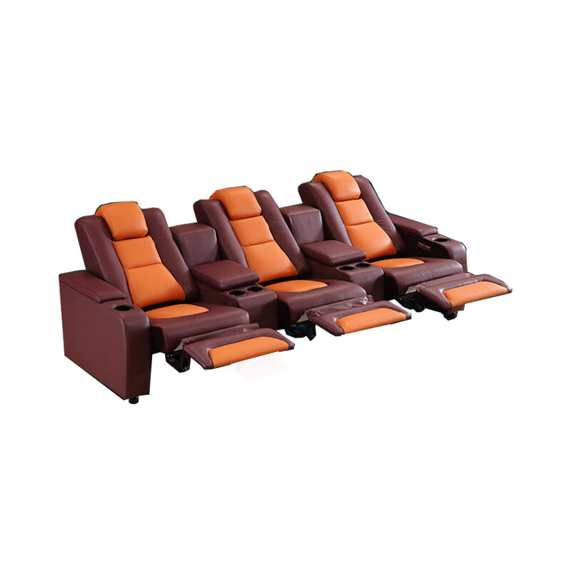 Cadeira reclinável elétrica do sofá de couro italiano do assento reclinável da potência dobro de manbas sofá multifuncional do cinema com suporte do copo, usb