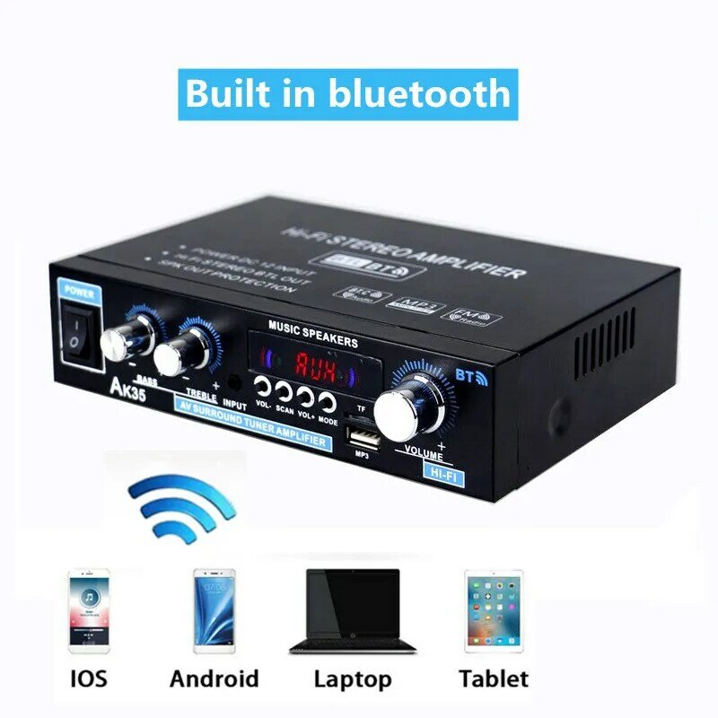 ホームアンプak35 800W,2チャンネル,Bluetooth 5.0,サラウンドサウンド,USB,ミニヒアンプ,デジタル,ステレオ