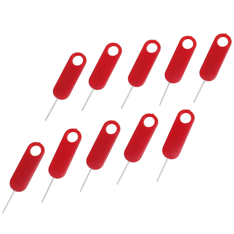 Bandeja de tarjeta Sim roja, herramienta de extracción de Pin de llave, aguja de acero inoxidable para iPhone, iPad, Samsung, Huawei y xiaomi, 10 Uds.