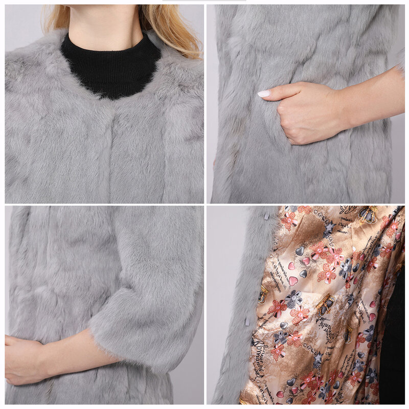 Winter Women High Quality Real Rabbit Fur Coat Lady Luxury Long Fur Coat Slim OverCoat Thick Warm Fashion Female Plush Coats