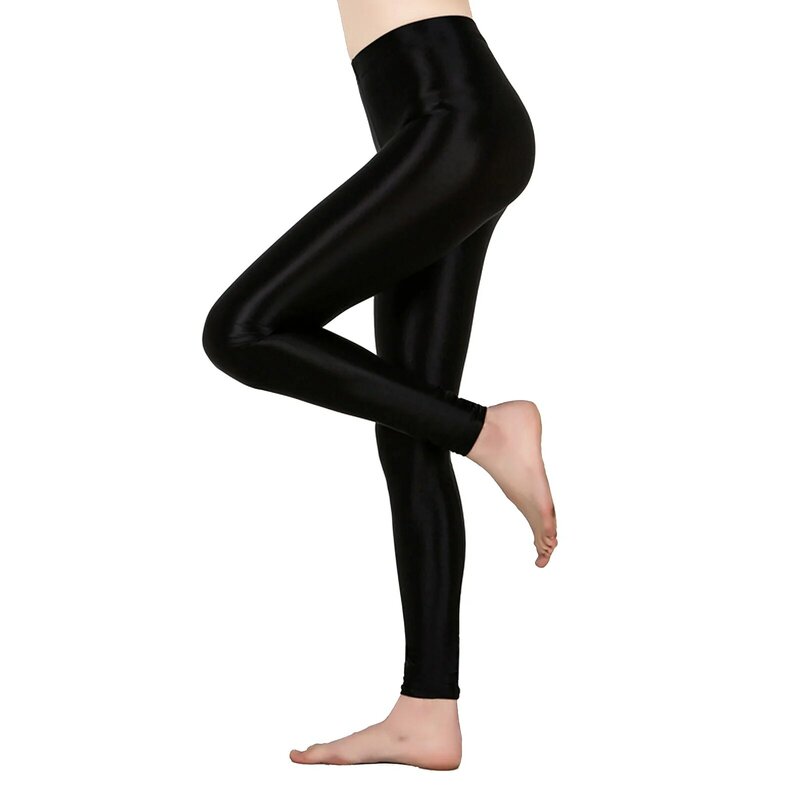 Mulher brilhante óleo esportes calças de yoga estiramento calças leggings glossy cintura alta controle de barriga correndo treino atlético calças