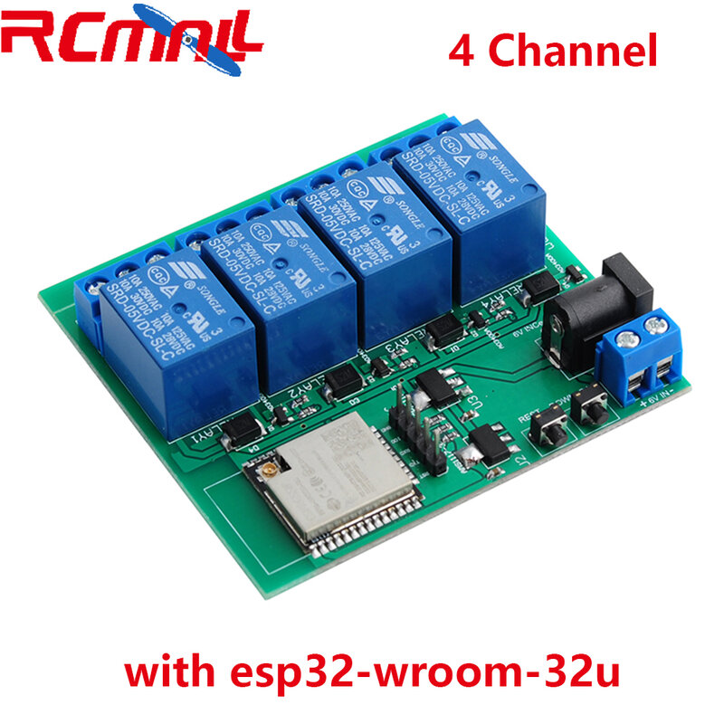 Rcmall ESP32S โมดูลรีเลย์ WiFi BT 4ช่องสัญญาณที่ควบคุมอย่างอิสระพร้อม esp32-wroom-32u สำหรับสมาร์ทโฮม Arduino
