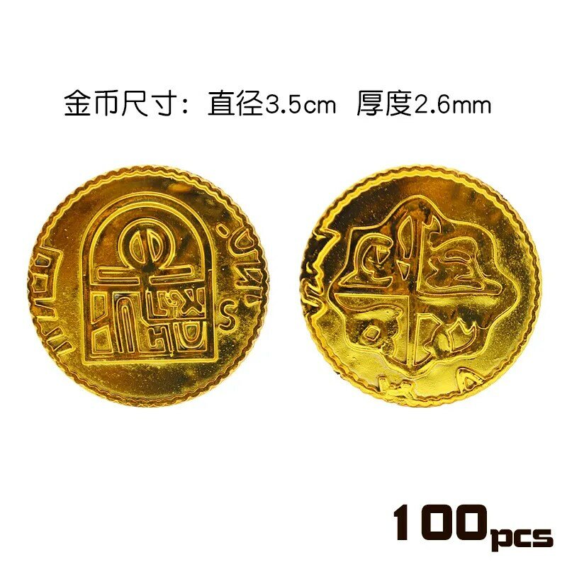 Moneda de oro pirata español, juego de monedas de plástico, fichas de dinero, juguetes de decoración, 3,5x3,5 cm, 100 piezas
