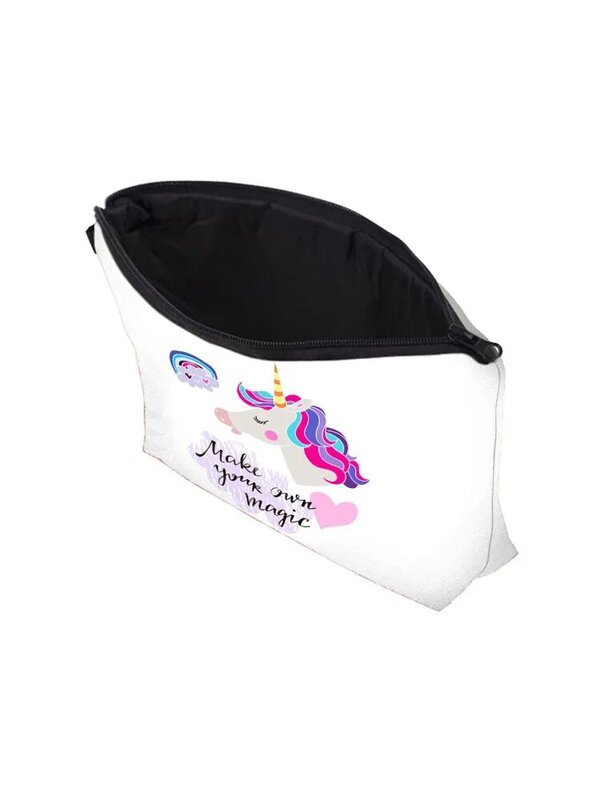 Adorável impresso unicórnio cosméticos organizador saco moda bolsa de maquiagem feminina sacos de armazenamento portátil para crianças pequenas caixas de lápis