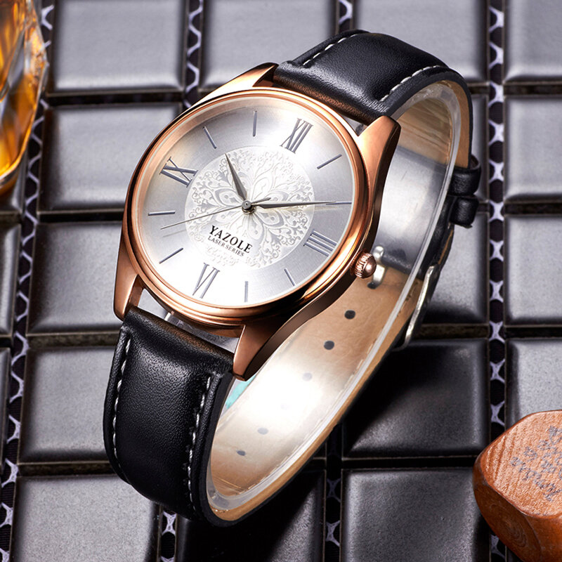 Klassieke Ontwerp Heren Quartz Horloges Luxe Merk Yazole Rose Gold Horloge Voor Mannen Vogue Lederen Band Zakelijke Horloges Relogio