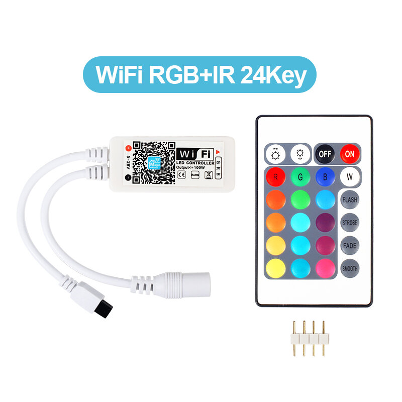 وحدة تحكم WIFI RGB / RGBW مع 24 مفتاح ، جهاز تحكم عن بعد ، هاتف خلوي لاسلكي يعمل بنظام IOS و Android ، شريط RGB / RGBW LED