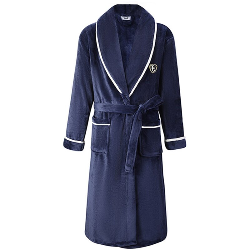 Pakaian Tidur Pria Flanel Musim Dingin Jubah Pakaian Rumah Kimono Jubah Mandi Gaun Bulu Karang Pakaian Dalam Intim Pakaian Tidur Lengan Penuh