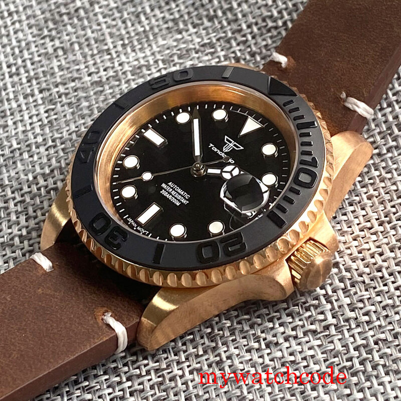 Tandorio 40mm NH35A solidny prawdziwy Cusn8 brązowy automatyczny zegarek męski szafirowy kryształ 200m wodoodporny 120 kliknięć obrotowy Bezel