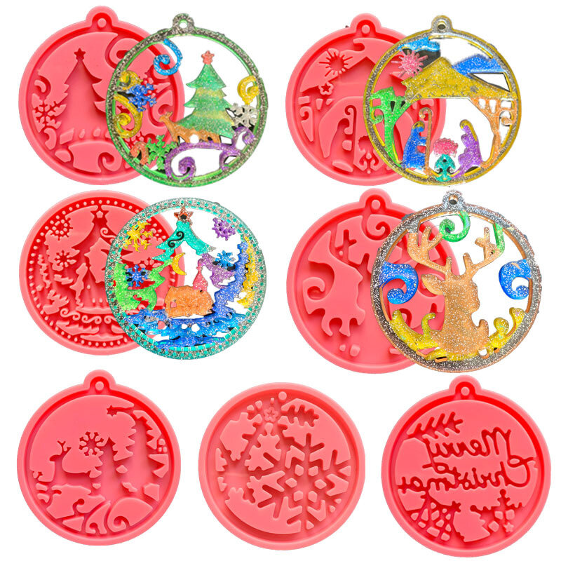 Christmas Keychain Silicone Mold Elk Pendant DIY Crystal Epoxy Resin Mold Candy Chocolate Making Resin Crafts Home Decoration