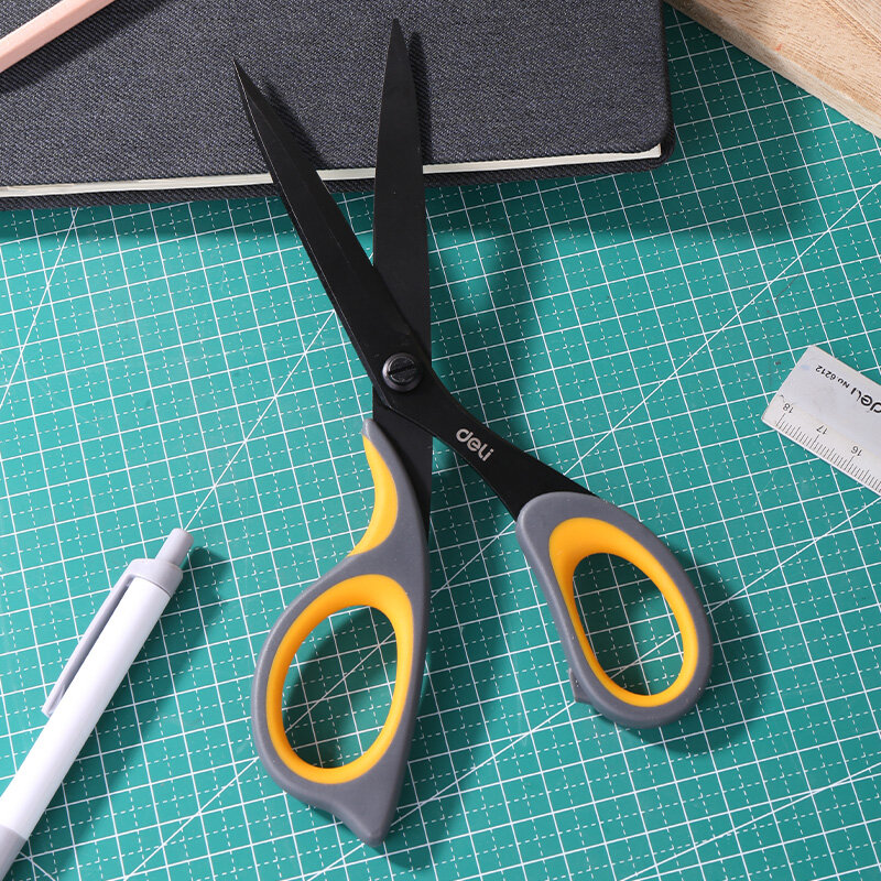 DELI nóż introligatorski nożyczki powleczone teflonem Soft-touch ze stali nierdzewnej 5 cal home office podnośniki ręcznie wykonane nożyczki biurowe