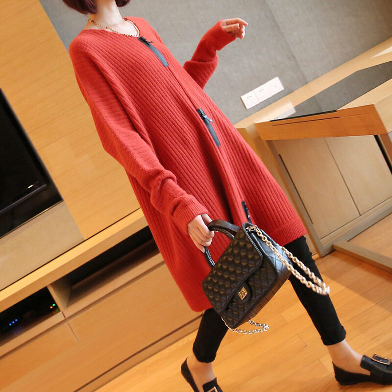 Vestido longo feminino de outono e inverno berif, novo vestido estilo coreano com suéter solto com decote em v, 2019