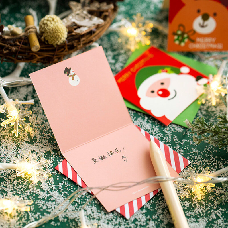 5 ชิ้น/ล็อตน่ารัก Merry Christmas MINI โปสการ์ดบัตรอวยพรที่มีซองจดหมายการ์ดคริสต์มาสบัตรของขวัญ