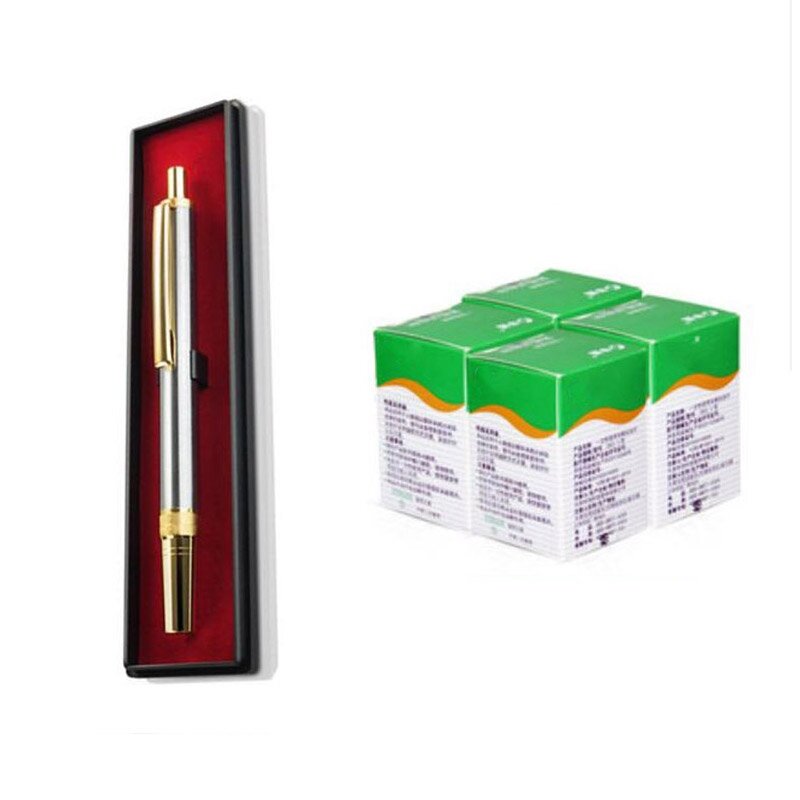 1 pces caneta + 200 pces (4 caixas) agulhas caneta de aço inoxidável para torção fora lancet de sangue, terapia de cupping e teste de sangue