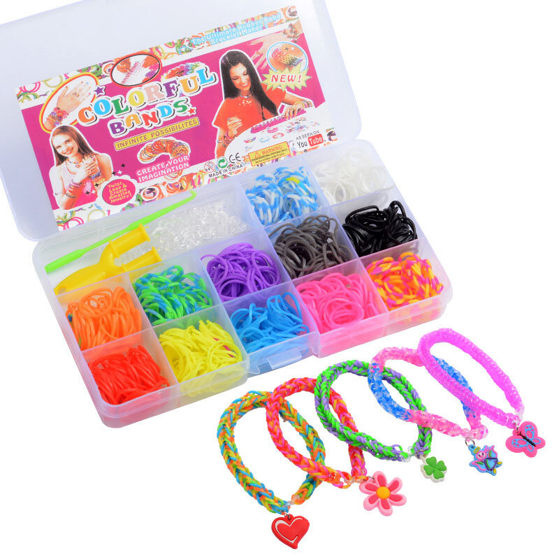 Elastic Rubber Bands DIY Tool Set, pulseira colorida Weave Machine, kit de artesanato, Girl Gift, brinquedos infantis para crianças, 600pcs