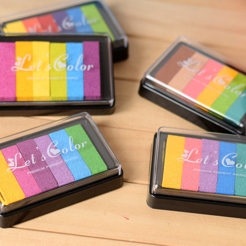 6 kolorów bezpieczeństwo nietoksyczny odcisk atramentowy kreatywny Rainbow Inkpad pieczątka na bazie oleju dla dzieci odcisk palca sztuka DIY dzieci prezent