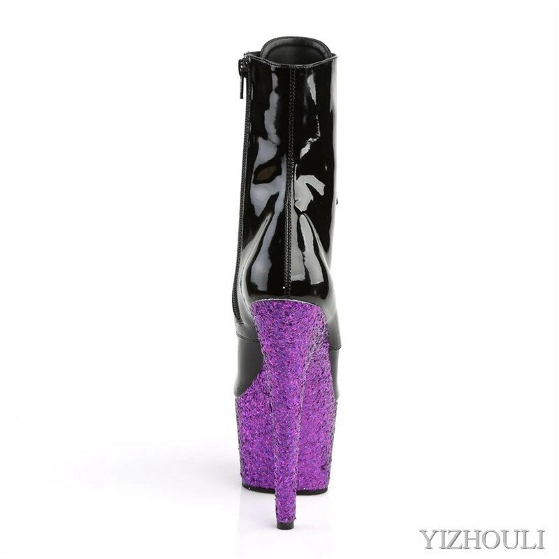Pole dancing performance, flash material bag with waterproof platform, 15cm high ankle boots, sexy model dancing shoes