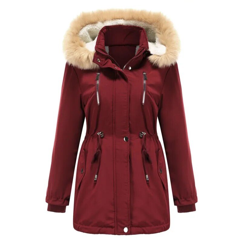 女性用フード付きニットコート,厚手の暖かい裏地付きジャケット,カジュアルなパッド入りコート,冬に最適,2021