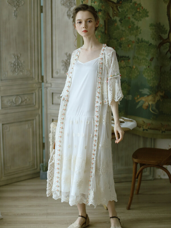 Verão feminino primavera elegante doce branco camisa longa senhoras bordado all-match mori menina rendas blusa-vestido blusa roupas